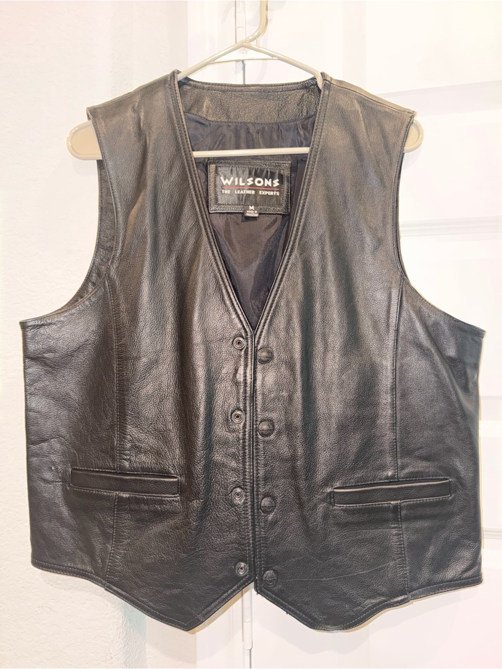 Vintage 90s Y2K Wilsons Men's Large Black Leather Snap Down Moto Western Vest